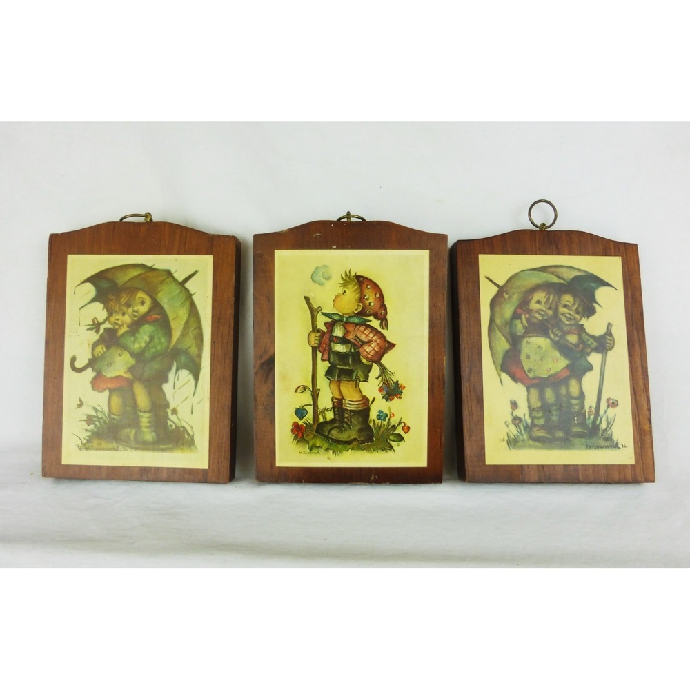 Vtg‎ 3 Hummel pictures Manchester wood handcrafted wall plaque nursery decor